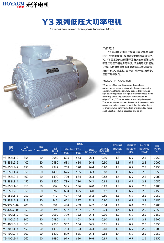 Y3 Series Low Voltage High Power Motors-1